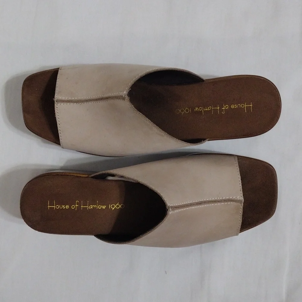 House of Harlow 1960 Leather Platform Block Heel Sandals Lightweight Summer 7.5